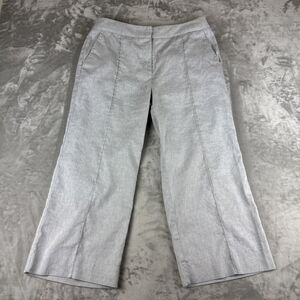 Sigrid Olsen Wide Leg Crop Pants Women's 10 Gray Linen Blend Trouser (1175)